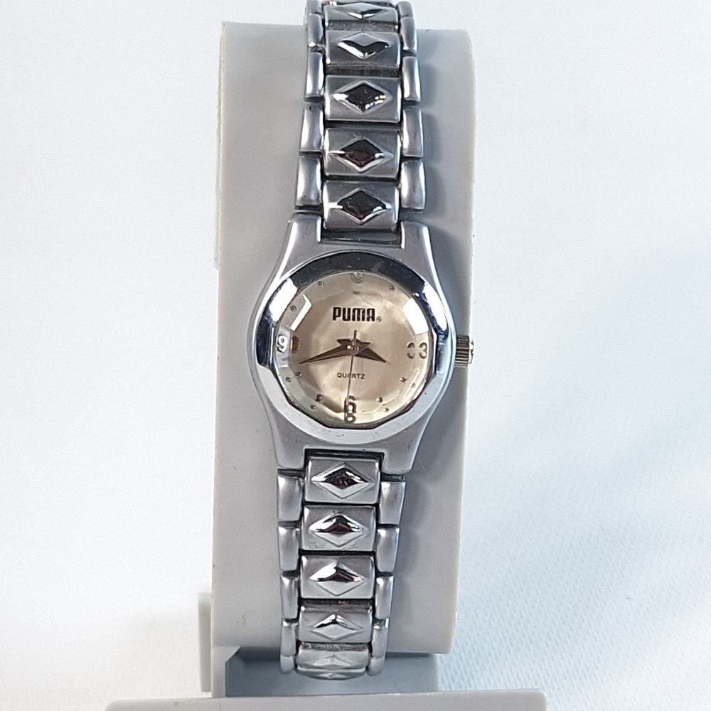 Puma Silver Tone Dual Finish Ladies Quartz Wrist Watch, New Battery